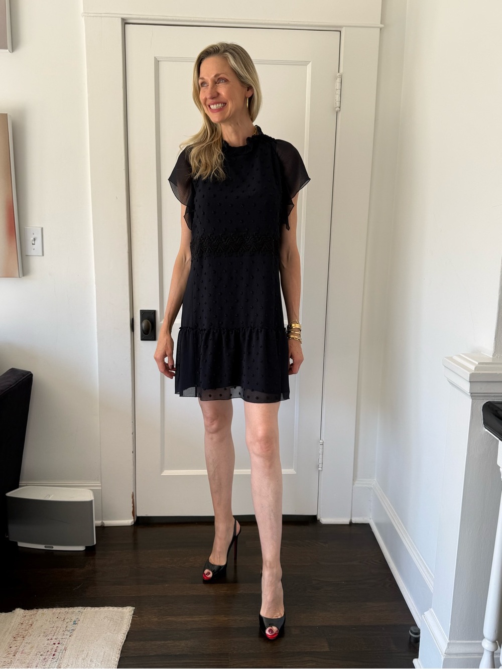 See By Chloe Black Flutter-Sleeve Mini Dress